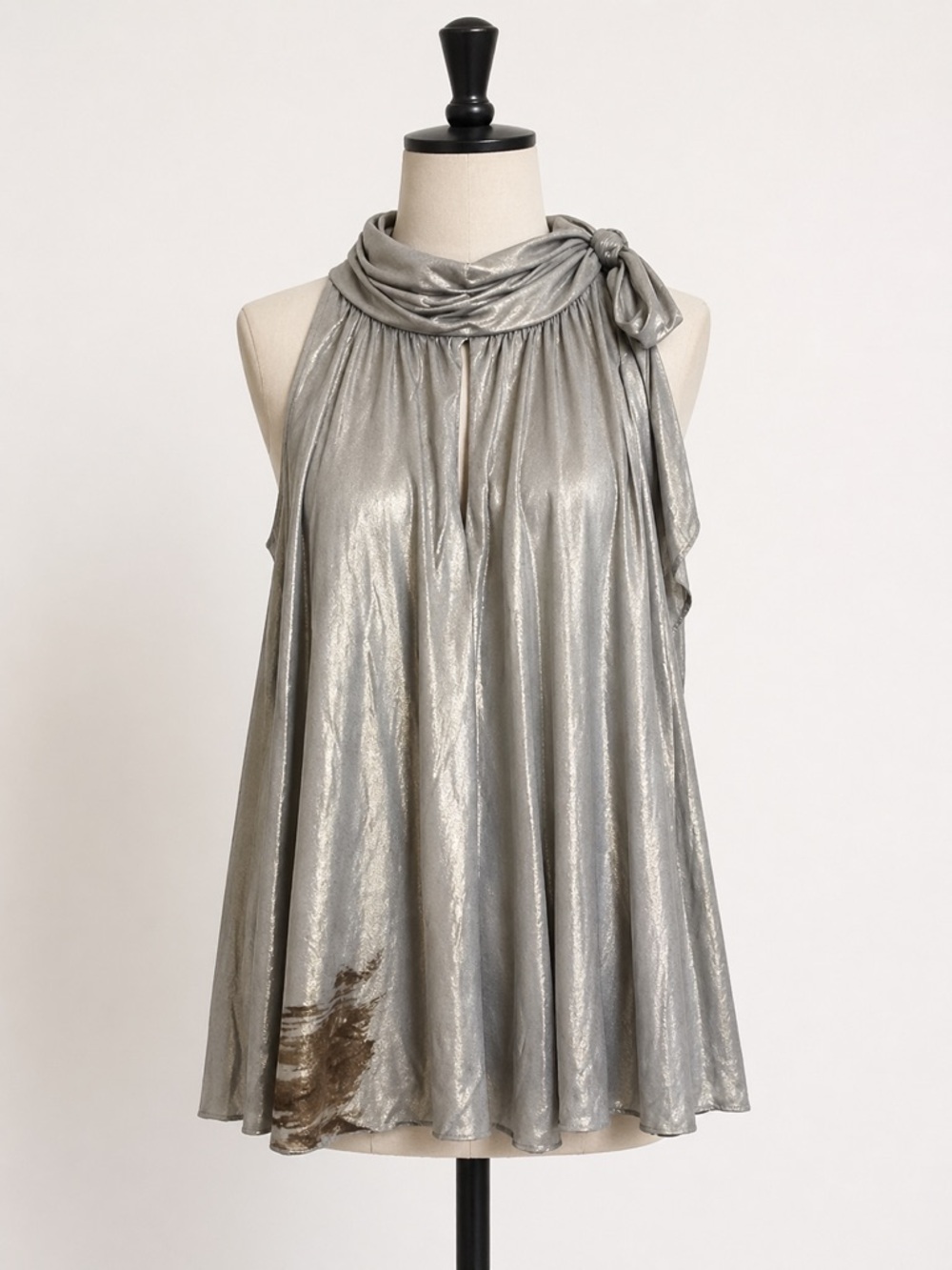 JS BOUTIQUE‎ HIGH NECK GLAM GOLD BUILT IN BRA FLOWY SLEEVELESS BLOUSE SZ 12